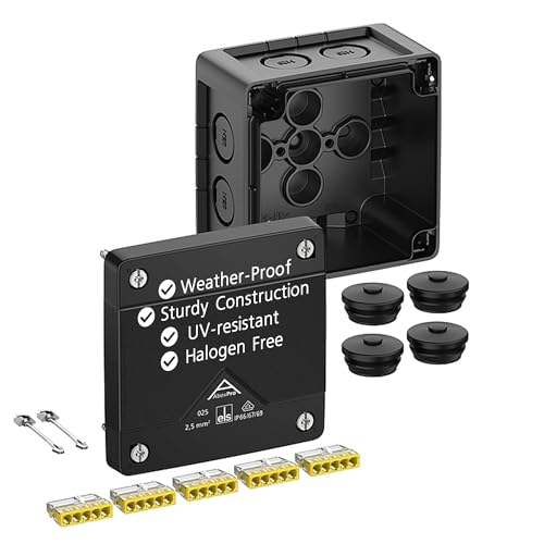 Spelsberg Abox Pro 025-2,5²/sw Professionelle IP66-Abzweigdose mit 5 erhöhten, schraubenlosen Klemmleisten, VDE-zertifiziert, interne Befestigungspunkte für Industrie und Außenbereich (schwarz) von ELS
