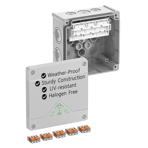 Spelsberg Abox SL-4² Professionelle IP66-Abzweigdose mit 5 erhöhten, schraubenlosen 3-adrigen Klemmen, VDE-zertifiziert, interne Befestigungspunkte für Industrie & Außenbereich (Grau) von ELS