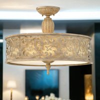 Deckenleuchte Wohnzimmer Vintage rund Metall Leinen von ELSTEAD