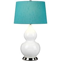 Lighting isla-pn-tl-teal Tischleuchte isla E27 1x60W Keramik/Stahl weiß/Nickel poliert, Kunstseide grün H:64cm B:36cm Ø36cm mit Schalter - Elstead von ELSTEAD