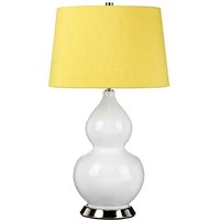 Lighting isla-pn-tl-yellow Tischleuchte isla E27 1x60W Keramik/Stahl weiß/Nickel poliert, Kunstseide Schöllkrautgelb H:64cm B:36cm Ø36cm mit Schalter von ELSTEAD