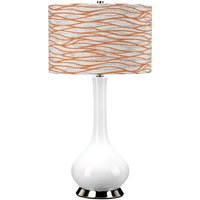 Lighting milo-pn-tl-lora Tischleuchte milo E27 1x60W Keramik/Stahl Nickel poliert, weiß, orange Stoff mit orange linear Pattern H:69cm B:36cm Ø36cm von ELSTEAD