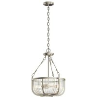 Lighting QN-ROUX3-BN quintiesse Hängeleuchte Roux E27 3x40W Stahl Nickel gebürstet, Rippenglas klar H:50.2cm-154.4cm Ø40.6cm dimmbar höhenverstellbar von ELSTEAD