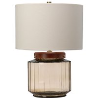 Tischlampe E27 Retro Design 51 cm Creme Grau Stoff Glas von ELSTEAD