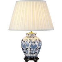 Tischleuchte Creme Blau Weiß E27 50 cm Stoff Keramik von ELSTEAD