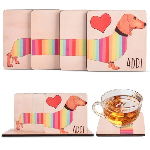 ELUBLU Dackel Untersetzer,Holz Glasuntersetzer,Dackel Deko Tassen Untersetzer,Geeignet FüR Kaffee,Tassen,Glas,Stellen Sie Sie Auf,Kann Bei Nichtgebrauch Als Dekorationsgegenstand Verwendet Werden von ELUBLU