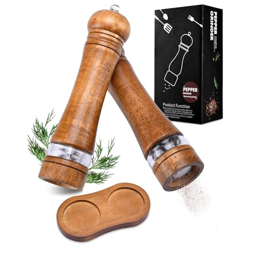 ELUBLU Salz Und PfeffermüHle,2 StüCke PfeffermüHle,Set Mit Untersetzer,Salz Und PfeffermüHle Holz,GewüRzflasche SalzmüHle FüR KreuzküMmel, Pfeffer,Meersalz,PfefferköRner von ELUBLU