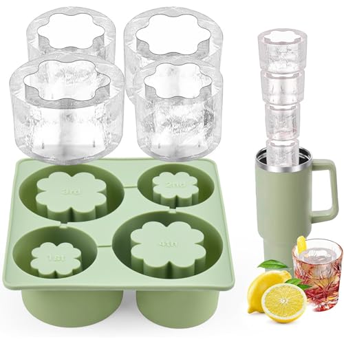 ELUBLU Stanley Cup Eiswürfelform Silikon, Eiswürfelbehälter mit Deckel Groß, Stanley Cup Zubehör 4 Fach Ice Cube Tray für 20-40 Oz Tumbler Becher, Cocktails, Kaffee, Whiskey und Eiscreme von ELUBLU