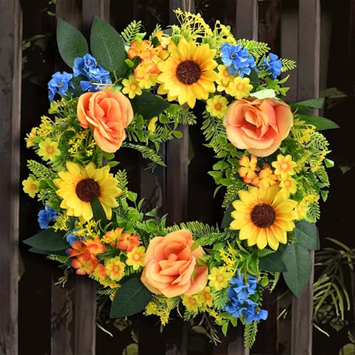 ELUBLU TüRkranz,41 cm KüNstlich Blumen Blumenkranz Deko,Sonnenblume TüRkranz AußEn,FrüHling Und Sommer Dekokranz für Tür, Wand, Wohnzimmer, Flur, Schlafzimmer | Dekoration, Hochzeit von ELUBLU