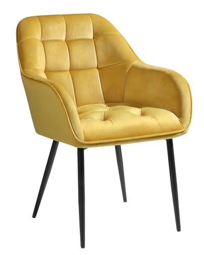ELUCHANG Esszimmerstühle 1er Set, Samtstoff, Moderne Küchenstuhl Polsterstuhl mit Armlehne, 150 kg belastbar, Sessel Bequem, Wohnzimmerstuhl, Loungesessel für Esszimmer, Wohnzimmer, Gelb ELUCHANG Esszimmerstühle 1er Set, Samtstoff, Moderne Küchenstuhl Polsterstuhl mit Armlehne, 150 kg belastbar, Sessel Bequem, Wohnzimmerstuhl, Loungesessel für Esszimmer, Wohnzimmer, Gelb von ELUCHANG