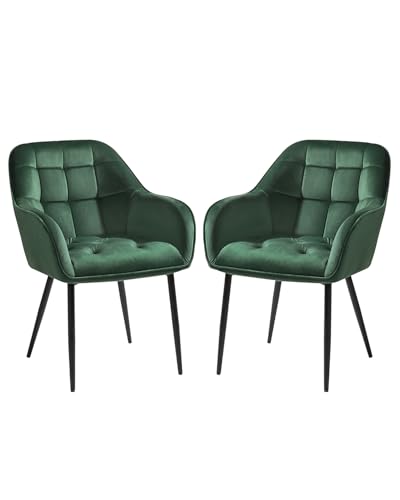 ELUCHANG Esszimmerstühle 2er Set, Samtstoff, Moderne Küchenstuhl Polsterstuhl mit Armlehne, 150 kg belastbar, Sessel Bequem, Wohnzimmerstuhl, Loungesessel für Esszimmer, Wohnzimmer, Dunkelgrün von ELUCHANG
