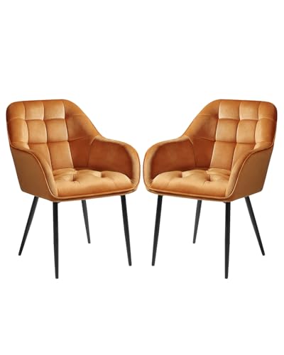 ELUCHANG Esszimmerstühle 2er Set, Samtstoff, Moderne Küchenstuhl Polsterstuhl mit Armlehne, 150 kg belastbar, Sessel Bequem, Wohnzimmerstuhl, Loungesessel für Esszimmer, Wohnzimmer, Orange von ELUCHANG
