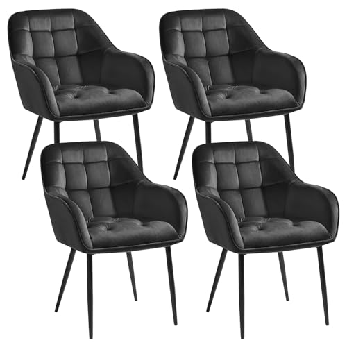 ELUCHANG Esszimmerstühle 4er Set, Samtstoff, Moderne Küchenstuhl Polsterstuhl mit Armlehne, 150 kg belastbar, Sessel Bequem, Wohnzimmerstuhl, Loungesessel für Esszimmer, Wohnzimmer, Dunkelgrau von ELUCHANG