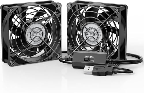 ELUTENG Doppel PC Lüfter USB 80mm mit 3 Geschwindigkeit Einstellbar 8cm Computer L üfter USB 2 in 1 Mini PC Ventilator mit Metallgrill 5V Lüfter 2700RPM von ELUTENG