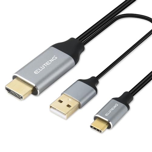 ELUTENG HDMI auf USB C Adapter Kabel 4K@60Hz 2M / 6.6ft mit USB Stromkabel, HDMI Stecker zu Type C Stecker Konverter Kabel, Unterstützt Touchscreen-Funktion für MacBook Pro/Air,Nreal Air VR,iMac,XPS von ELUTENG