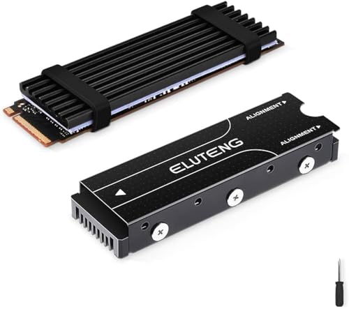 ELUTENG M.2 SSD PS5 Kühlkörper Doppelseitiger, PS5 M.2 2280 SSD Kühler Heatsink mit 4 Silikon Wärmeleitpad für PC Computer und PS5, für M.2 PCIe NVMe/SATA SSD Kühlkörper, Schwarz von ELUTENG