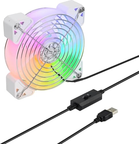 ELUTENG RGB Lüfter 120mm USB 5V mit 3 Einstellbare Geschwindigkeite(1100/1300/1500RPM), PC Lüfter RGB Kompatibel mit Computer/PS4/TV Box/Empfänger/AV-Kabine/Router von ELUTENG