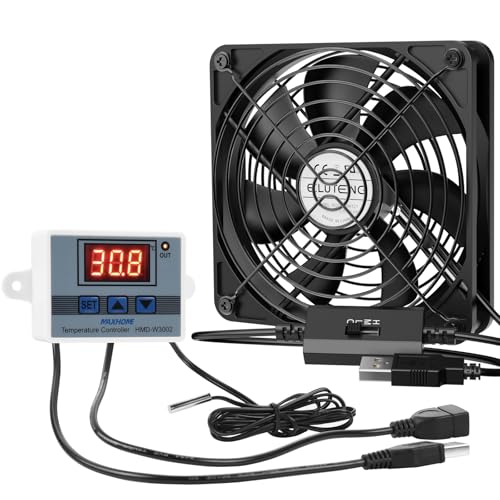 ELUTENG USB Lüfter 120mm 5V PC Lüfter Dual Kugellager mit Digitaler Temperaturregler, USB Ventilator 12cm Gehäuselüfter mit 3 Einstellbare Geschwindigkeiten für PS5/Laptop/TV Box/AV Schrank/Router von ELUTENG