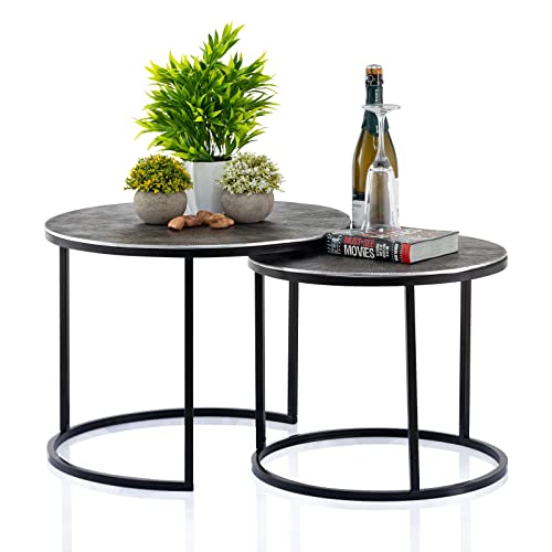 ELYFLAIR® 2er Set Couchtisch Metall - Edeles Beistelltisch-Set - Tisch Rund Silber - ø 55 u. 45 cm Höhe 43 cm u. 38 cm von ELYFLAIR