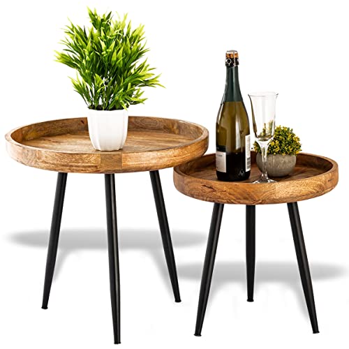 ELYFLAIR® 2er Set Couchtisch aus Massivholz – Beistelltisch – Tisch – Mango Altholz Rund – Holz mit ausdrucksstarker Maserung von ELYFLAIR