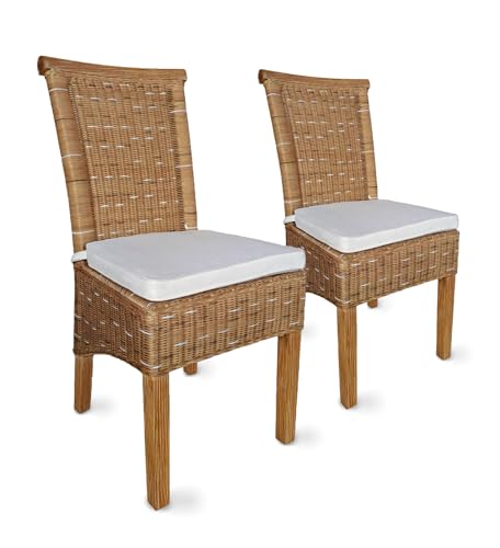 ELYFLAIR® Esszimmerstuhl Rattan - belastbar bis 200kg - Esszimmerstühle aus FSC-zertifiziertem Rattan - Handgefertigte Stühle Esszimmer (Mit Sitzkissen, 2er) von ELYFLAIR