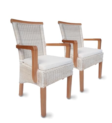 ELYFLAIR® Esszimmerstuhl Rattan - belastbar bis 200kg - Esszimmerstühle aus FSC-zertifiziertem Rattan - Handgefertigte Stühle Esszimmer (Mit Sitzkissen, 2er) von ELYFLAIR