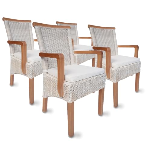 ELYFLAIR® Esszimmerstuhl Rattan - belastbar bis 200kg - Esszimmerstühle aus FSC-zertifiziertem Rattan - Handgefertigte Stühle Esszimmer (Mit Sitzkissen, 4er) von ELYFLAIR