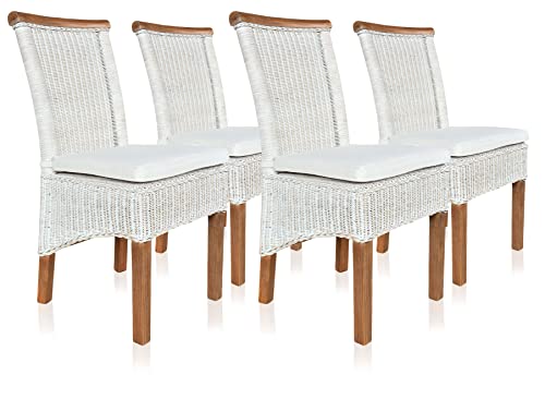 ELYFLAIR® Esszimmerstuhl Rattan - belastbar bis 200kg - Esszimmerstühle aus FSC-zertifiziertem Rattan - Handgefertigte Stühle Esszimmer (Mit Sitzkissen 4er) von ELYFLAIR