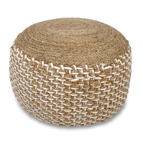 ELYFLAIR® Pouf Handgeknüpfter Jute-Hocker erhältlich in Zwei Sitzpouf 50x50 cm (Natur) von ELYFLAIR