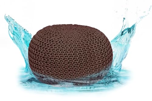 ELYFLAIR® Premium Sitzpouf wasserdicht Ø 55cm oder 45cm - Pouf für Outdoor und Indoor - Sitzhocker in Grobstrick-Optik für Garten, Terrasse, Pool - 100% recycelter Kunststoff (Mocca, Ø45cm) von ELYFLAIR