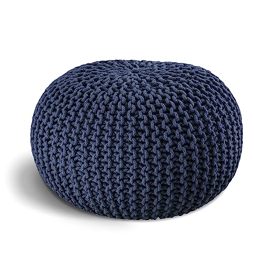 ELYFLAIR® handgefertigter Strickhocker Sitzhocker Ø 55cm I Sitzpouf Sitzpuff Bodenkissen Sessel Kissen Sitzkissen Sitzsack - mit eleganter Grobstrick-Optik - Dekoration Interieur (Dunkelblau, Ø 45cm) von ELYFLAIR