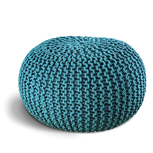 ELYFLAIR® handgefertigter Strickhocker Sitzhocker Ø 55cm I Sitzpouf Sitzpuff Bodenkissen Sessel Kissen Sitzkissen Sitzsack - mit eleganter Grobstrick-Optik - Dekoration Interieur (Hellblau, Ø 55cm) von ELYFLAIR