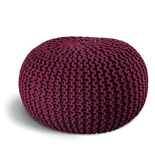 ELYFLAIR® handgefertigter Strickhocker Sitzhocker Ø 55cm I Sitzpouf Sitzpuff Bodenkissen Sessel Kissen Sitzkissen Sitzsack - mit eleganter Grobstrick-Optik - Dekoration Interieur (Lila, Ø 45cm) von ELYFLAIR