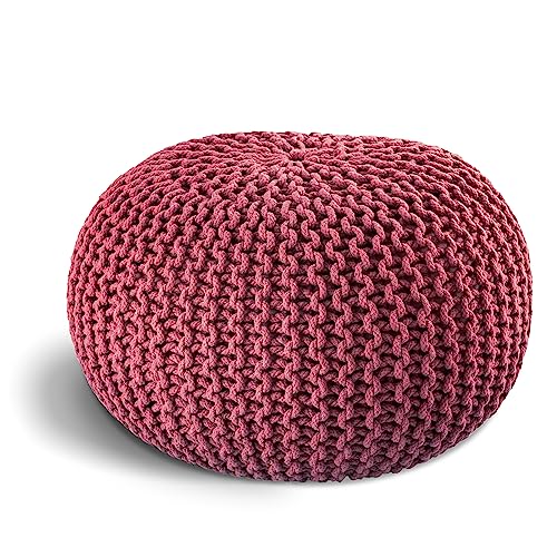 ELYFLAIR® handgefertigter Strickhocker Sitzhocker Ø 55cm I Sitzpouf Sitzpuff Bodenkissen Sessel Kissen Sitzkissen Sitzsack - mit eleganter Grobstrick-Optik - Dekoration Interieur (Pink, Ø 45cm) von ELYFLAIR