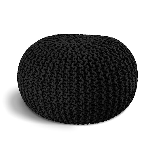 ELYFLAIR® handgefertigter Strickhocker Sitzhocker Ø 55cm I Sitzpouf Sitzpuff Bodenkissen Sessel Kissen Sitzkissen Sitzsack - mit eleganter Grobstrick-Optik - Dekoration Interieur (Schwarz, Ø 45cm) von ELYFLAIR