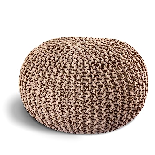 ELYFLAIR® handgefertigter Strickhocker Sitzhocker Ø 55cm I Sitzpouf Sitzpuff Bodenkissen Sessel Kissen Sitzkissen Sitzsack - mit eleganter Grobstrick-Optik - Dekoration Interieur (Taupe, Ø 55cm) von ELYFLAIR