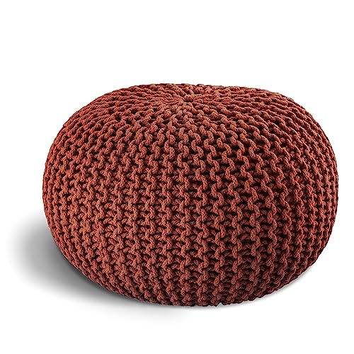 ELYFLAIR® handgefertigter Strickhocker Sitzhocker Ø 55cm I Sitzpouf Sitzpuff Bodenkissen Sessel Kissen Sitzkissen Sitzsack - mit eleganter Grobstrick-Optik - Dekoration Interieur (Terracotta, Ø 45cm) von ELYFLAIR