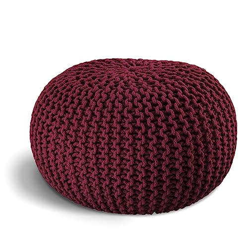 ELYFLAIR® handgefertigter Strickhocker Sitzhocker Ø 55cm I Sitzpouf Sitzpuff Bodenkissen Sessel Kissen Sitzkissen Sitzsack - mit eleganter Grobstrick-Optik - Dekoration Interieur (Weinrot, Ø 45cm) von ELYFLAIR