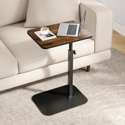 ELYKEN TV Tablett Tisch, C-Form Couch Schreibtisch, 360° Schwenkbar Beistelltisch Höhenverstellbar, Laptopständer für Couch Relax, Kleine Nachttische, Rustikales Braun von ELYKEN