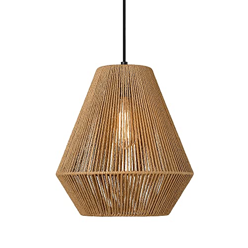ELYONA Geflochtene Pendelleuchten im Modernen Boho-Stil,30 cm Hängelampe mit Handgeflochtenem Rattankorb-Schirm,Verstellbare Rustikale Deckenleuchte für Kücheninsel,Esszimmer,Schlafzimmer,Landhausstil von ELYONA