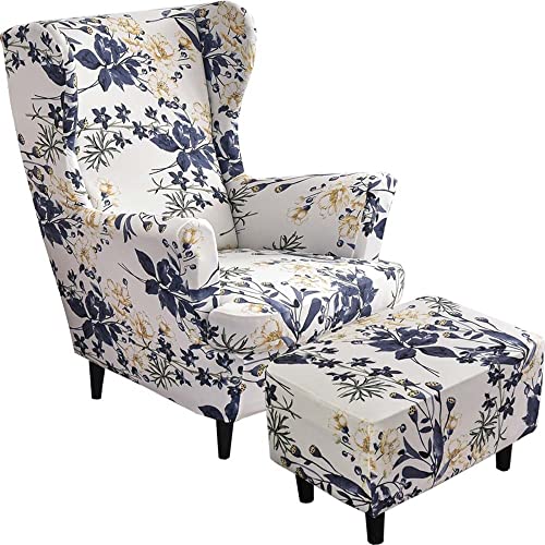 2 Teilig Sesselhusse Ohrensessel Überzug Mit Ottomane Schonbezug, Sessel-Überwürfe Ohrensessel Schonbezüge Bezug Sesselhusse Stretch Tiger Stuhlbezug mit Armlehne Hohe Rückenlehne ( Color : #11 ) von ELYSYSRL