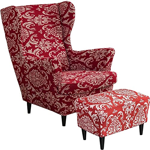 2 Teilig Sesselhusse Ohrensessel Überzug Mit Ottomane Schonbezug, Sessel-Überwürfe Ohrensessel Schonbezüge Bezug Sesselhusse Stretch Tiger Stuhlbezug mit Armlehne Hohe Rückenlehne ( Color : #26 ) von ELYSYSRL