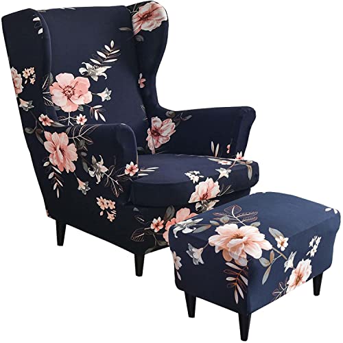 2 Teilig Sesselhusse Ohrensessel Überzug Mit Ottomane Schonbezug, Sessel-Überwürfe Ohrensessel Schonbezüge Bezug Sesselhusse Stretch Tiger Stuhlbezug mit Armlehne Hohe Rückenlehne ( Color : #3 ) von ELYSYSRL