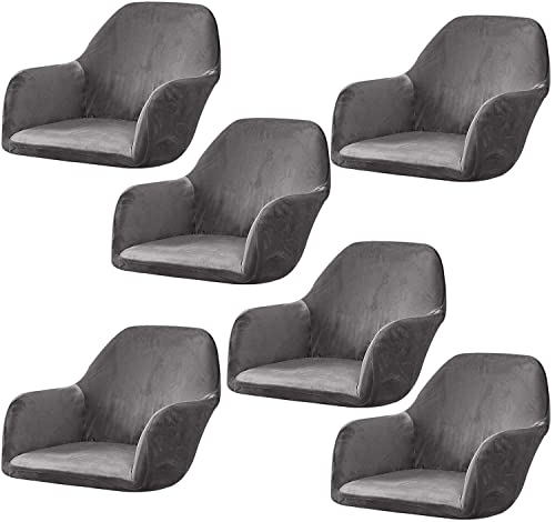 ELYSYSRL Stretch Stuhlhussen Samt mit Armlehne Stuhlbezug 1/6/2/4er Set Luxus-Samt Bürostuhl Bezug Stuhlschonbezug Sessel Esszimmerstuhlhussen Armlehnstuhl Stuhlabdeckung (Color : #1, Size : 6PCS) von ELYSYSRL