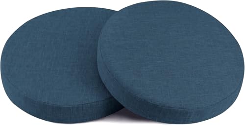 Rund Sitzkissen 35/50/40/30/45 cm Stuhlkissen 2 Pieces Leinen Sitzpolster Abnehmbares Memory Schaum Runde Sitzauflage für Stuhl Bank Hocker Küche Esszimmer Garten Büro(Dunkelblau,Diameter: 40CM/16in) von ELYSYSRL