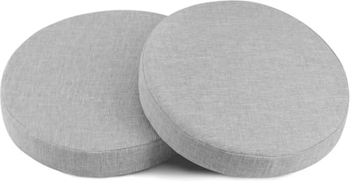 Rund Sitzkissen 35/50/40/30/45 cm Stuhlkissen 2 Pieces Leinen Sitzpolster Abnehmbares Memory Schaum Runde Sitzauflage für Stuhl Bank Hocker Küche Esszimmer Garten Büro(Hellgrau,Diameter: 45CM/18in) von ELYSYSRL