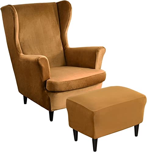 Sesselüberwürfe Elastisch 3-teilig Sesselbezug Ohrensessel Überzug Mit Ottomane Schonbezug Ohrensessel Bezug Bezug Sesselhusse Stretch Husse Für Ohrensessel ( Color : #14 , Size : Wingback Chair Cover von ELYSYSRL