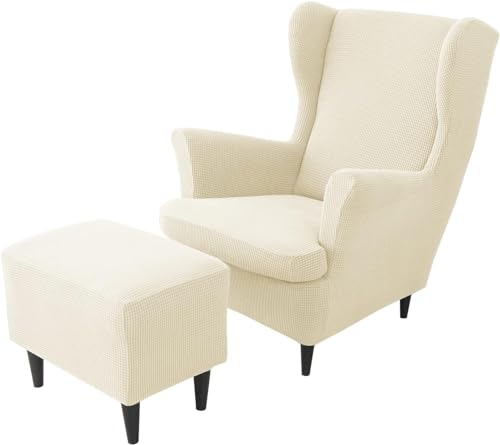 Sesselüberwürfe Elastisch 3-teilig Sesselbezug Ohrensessel Überzug Mit Ottomane Schonbezug Ohrensessel Bezug Bezug Sesselhusse Stretch Husse Für Ohrensessel ( Color : #25 , Size : Wingback Chair Cover von ELYSYSRL