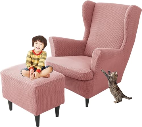 Sesselüberwürfe Elastisch 3-teilig Sesselbezug Ohrensessel Überzug Mit Ottomane Schonbezug Ohrensessel Bezug Bezug Sesselhusse Stretch Husse Für Ohrensessel ( Color : #74 , Size : Wingback Chair Cover von ELYSYSRL