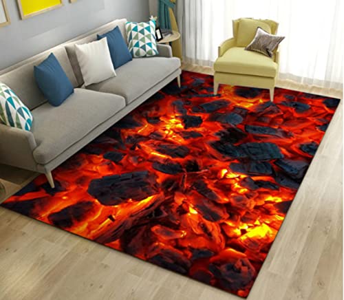 ELYVEN Vulkan Lava Magma 3D Bereich Teppich, Teppich Teppich für Wohnzimmer Schlafzimmer Sofa Fußmatte, Kind Spiel Spiel rutschfeste Fußmatte 100X160cm von ELYVEN